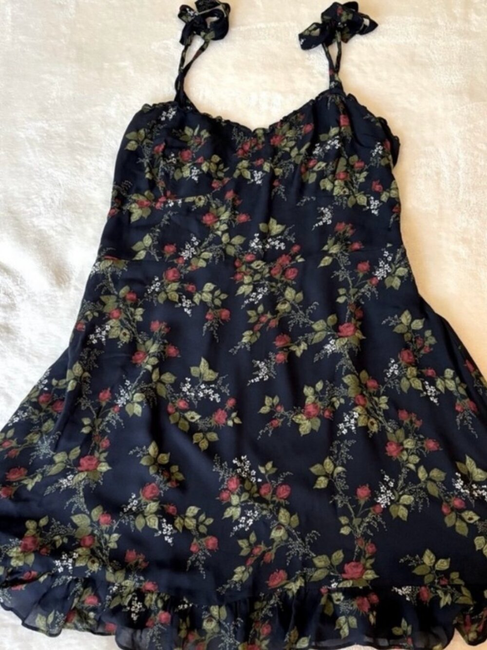 Reformation Christine Mini Dress With Black, Red and Green Floral - Picture 4 of 6